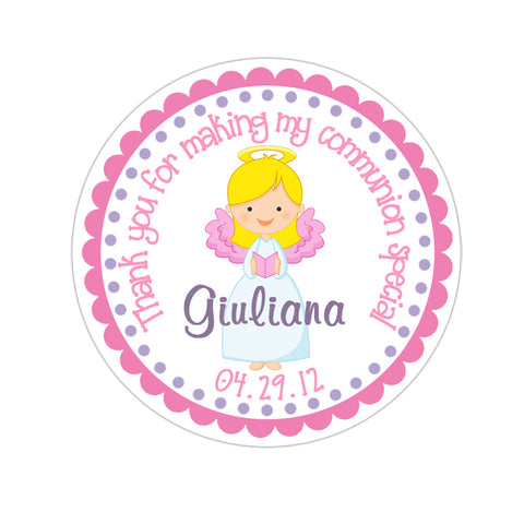 Blonde Haired Angel Personalized Baptism Favor  Sticker