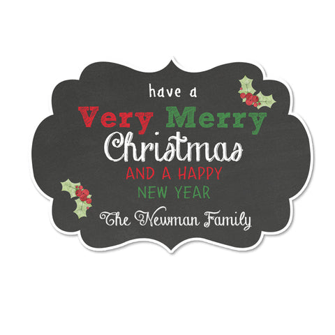 Chalkboard Merry Christmas Fancy Framed Shaped Personalized Christmas Gift Sticker