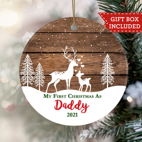 Personalized First Christmas As Daddy Ornament - Deer and Fawn