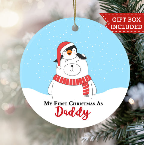 Personalized First Christmas As Daddy Ornament - Polar Bear and Penguin