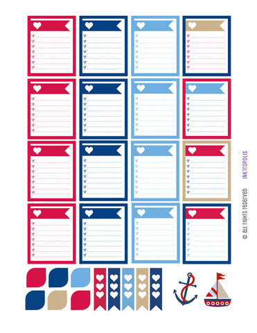 Monthly Planner Stickers Heart Nautical Sampler Stickers Planner Labels Compatible with Erin Condren Vertical Life Planner