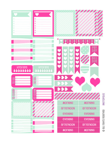 Monthly Planner Stickers Mint Hot Pink Heart Sampler Planner Labels Fits Erin Condren Life Planner