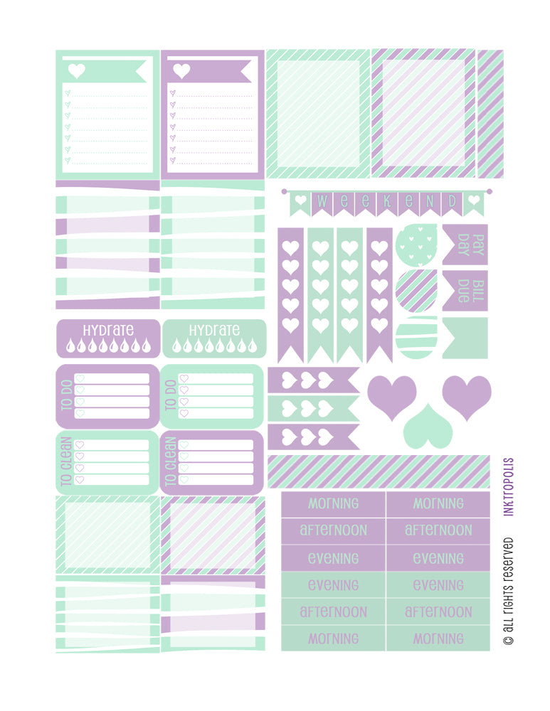 Monthly Planner Stickers Mint Lilac Heart Sampler Planner Labels Fits Erin Condren Life Planner planner sticker - INKtropolis