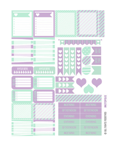 Monthly Planner Stickers Mint Lilac Heart Sampler Planner Labels Fits Erin Condren Life Planner