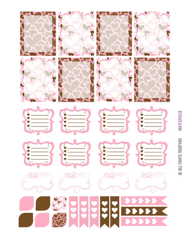 Monthly Planner Stickers Pink and Chocolate Fancy Sampler Stickers Planner Labels Compatible with Erin Condren Vertical Life Planner