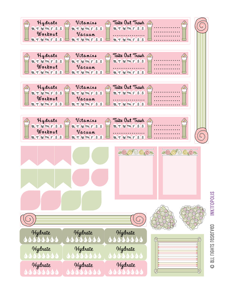 Monthly Planner Stickers Cottage Chic Vintage Roses Sampler 2 Planner Labels Fits Erin Condren Life Planner planner sticker - INKtropolis