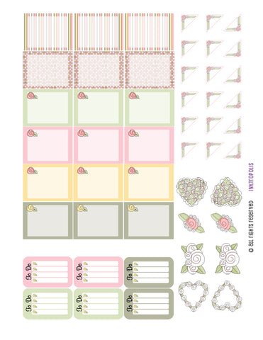 Monthly Planner Stickers Cottage Chic Vintage Roses Half Boxes Plus Planner Labels Fits Erin Condren Life Planner