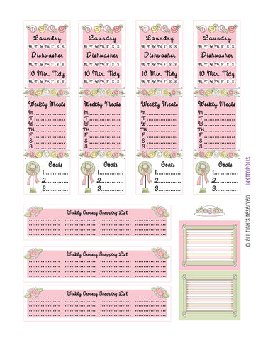 Monthly Planner Stickers Cottage Chic Vintage Roses Sampler 1 Planner Labels Fits Erin Condren Life Planner