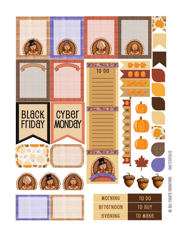 Autumn Fall Harvest Thanksgiving Sampler 2 Weekly Planner Stickers Labels Compatible with Erin Condren Vertical Life Planner