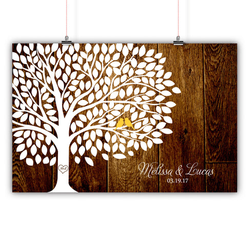 Wedding Tree - 200 Leaves Signatures - Rustic Wood Background