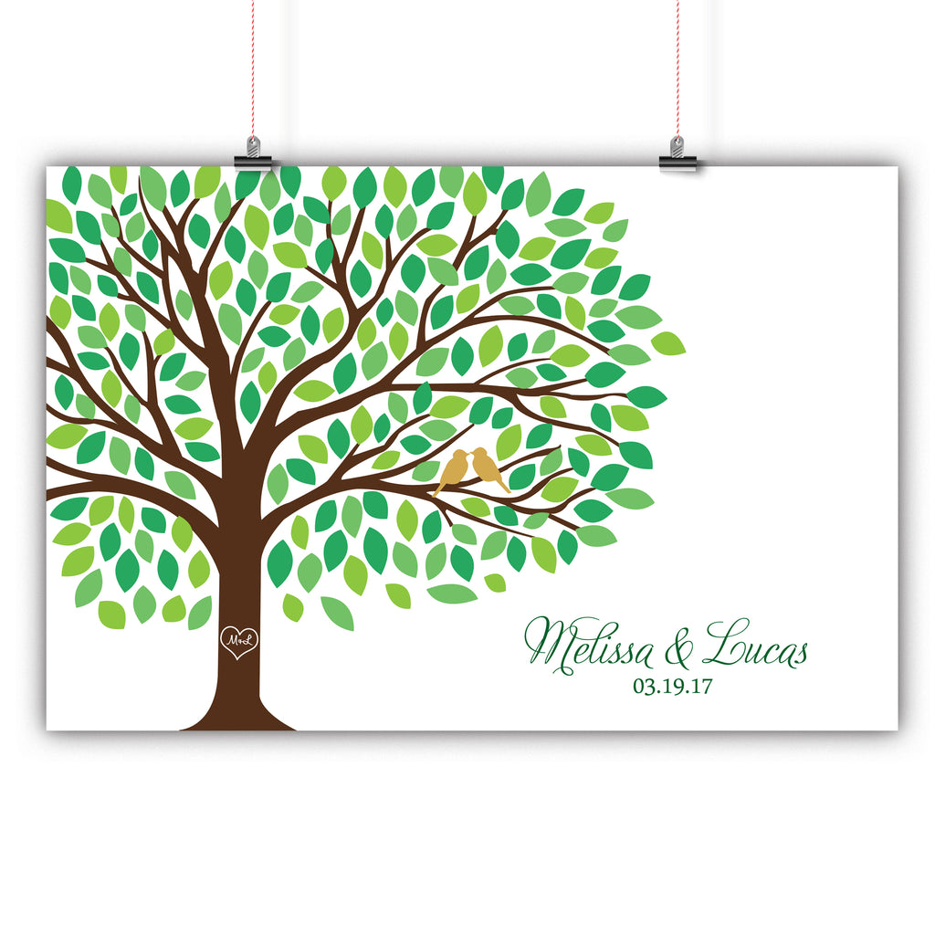 Wedding Tree Guest Book Alternative Poster, Print, Framed or Canvas - Wedding Tree With Birds - 200 Signatures wedding guest book alternative - INKtropolis