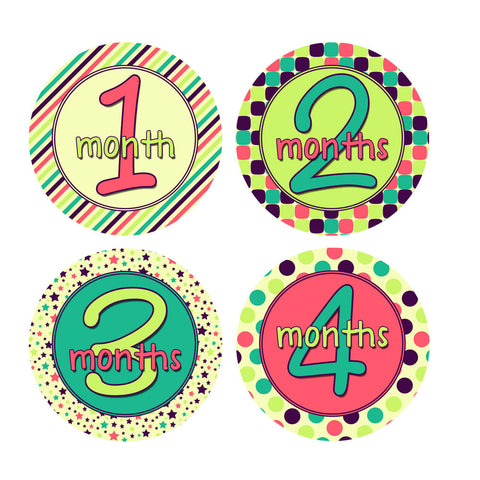 Stripes, Stars, Polka Dots Baby Month Stickers