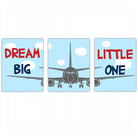 Dream Big Little One Airplane Nursery Wall Art - Nursery Decor - Set of 3