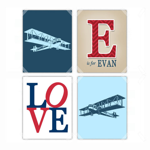 Airplane Love Nursery Wall Art - Nursery Decor - Set of 4