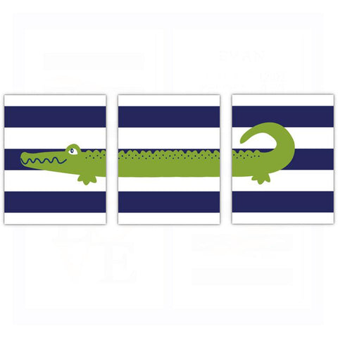 Preppy Alligator Nursery Wall Art - Dream Big Little One - Set of 3