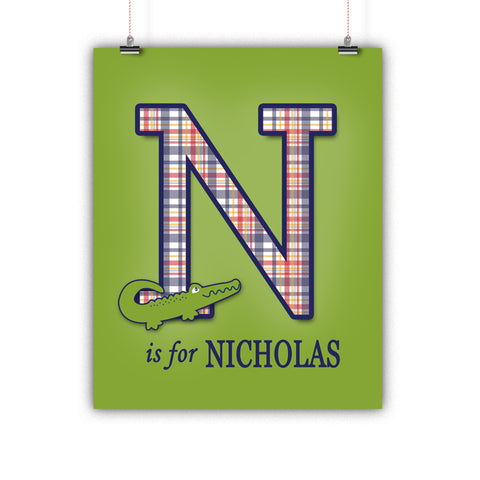 Preppy Alligator Name Nursery Wall Art