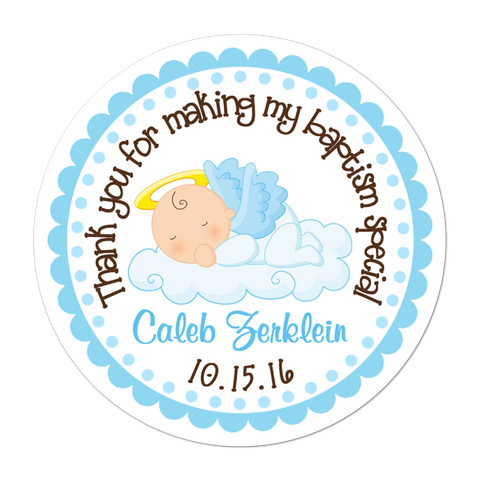 Angel Baby Boy Personalized Baptism Sticker