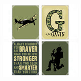 Military Army Camouflage Nursery Wall Art Decor Poster, Print, Framed or Canvas - Set of 4 kids room art - INKtropolis