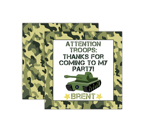 Personalized Army Tank Birthday Favor Tags