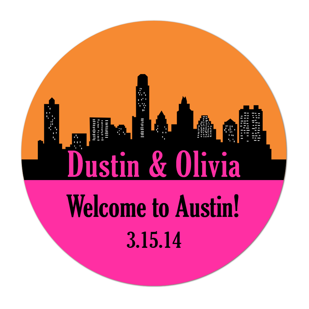 Austin Texas Skyline Personalized Sticker Wedding Stickers - INKtropolis