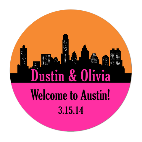 Austin Texas Skyline Personalized Wedding Favor Sticker