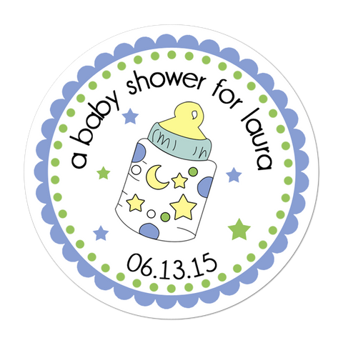 Blue Baby Bottle Personalized Baby Shower Sticker