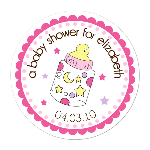 Pink Baby Bottle Personalized Baby Shower Sticker