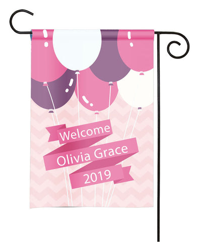 Personalized Baby Shower Party Flag - Baby Announcement - Girl Baby Balloons