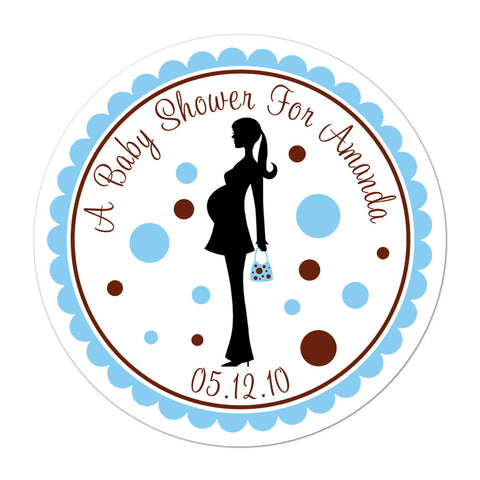 Mother To Be Silhouette Blue And Brown Personalized Baby Shower Sicker
