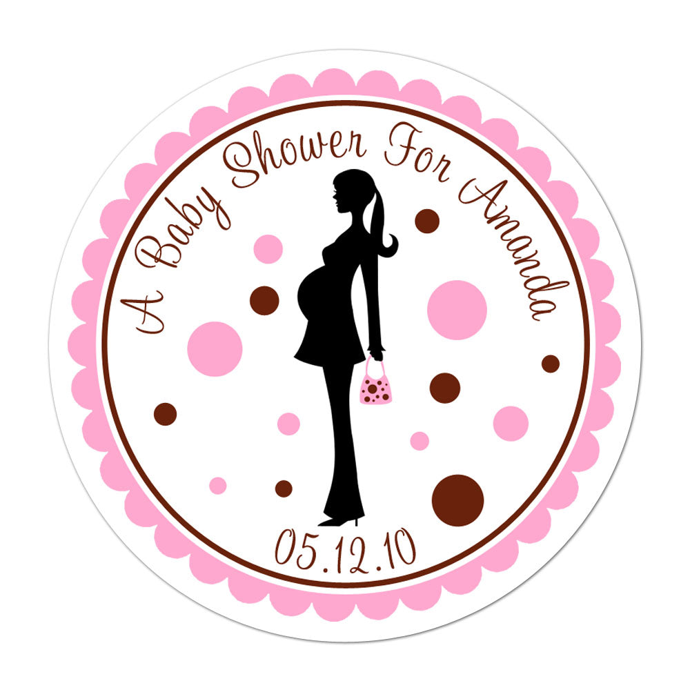 Mother To Be Silhouette Pink And Brown Personalized Sticker Baby Shower Stickers - INKtropolis