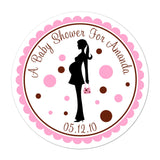 Mother To Be Silhouette Pink And Brown Personalized Sticker Baby Shower Stickers - INKtropolis