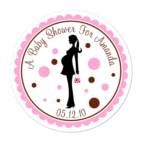 Mother To Be Silhouette Pink and Brown Personalized Baby Shower Sticker