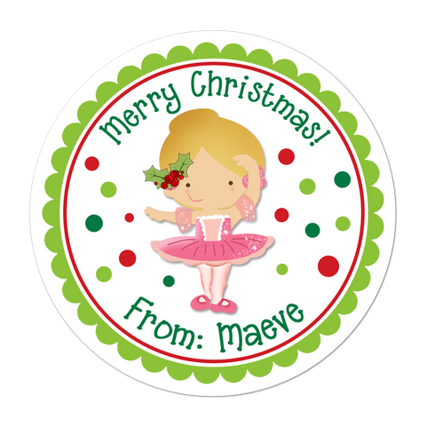 Blonde Mistletoe Ballerina Personalized Christmas Gift Sticker