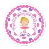 Blonde Haired Ballerina Wide Polka Dot Border Personalized Sticker Birthday Stickers - INKtropolis