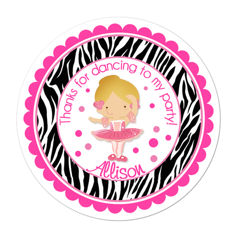 Zebra Print Ballerina Personalized Birthday Favor Sticker