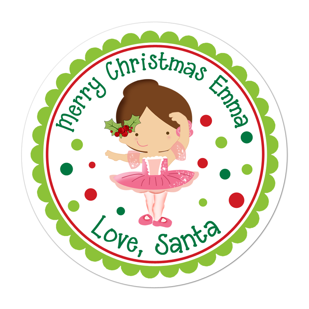 Mistletoe Ballerina Brunette Hair Personalized Sticker Christmas Stickers - INKtropolis