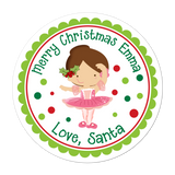 Mistletoe Ballerina Brunette Hair Personalized Sticker Christmas Stickers - INKtropolis