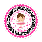 Brunette Haired Ballerina Wide Zebra Print Border Personalized Sticker Birthday Stickers - INKtropolis