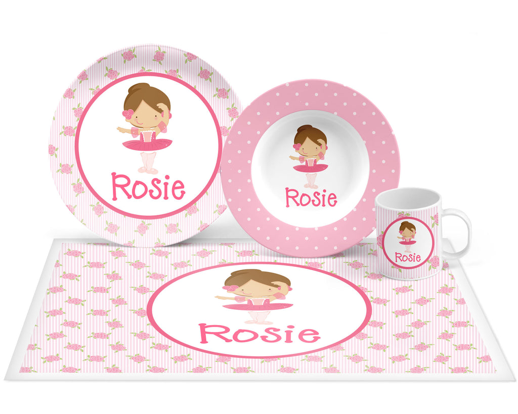 Personalized Ballerina Plate, Bowl, Mug, Placemat Set - Choose Your Pieces