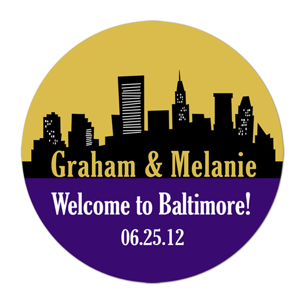 Baltimore Maryland Skyline Personalized Sticker Wedding Stickers - INKtropolis