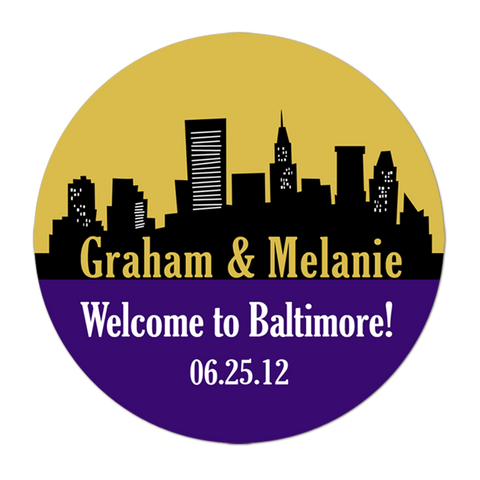 Baltimore Maryland Skyline Personalized Wedding Favor Sticker
