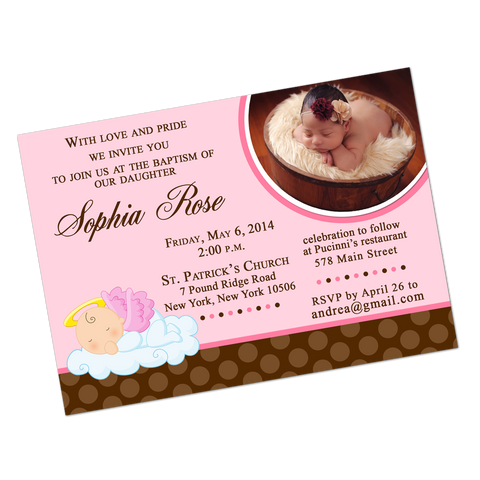Pink Angel Baby Digital Baptism Invitation