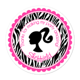 Barbie Wide Zebra Print Border Personalized Sticker Birthday Stickers - INKtropolis