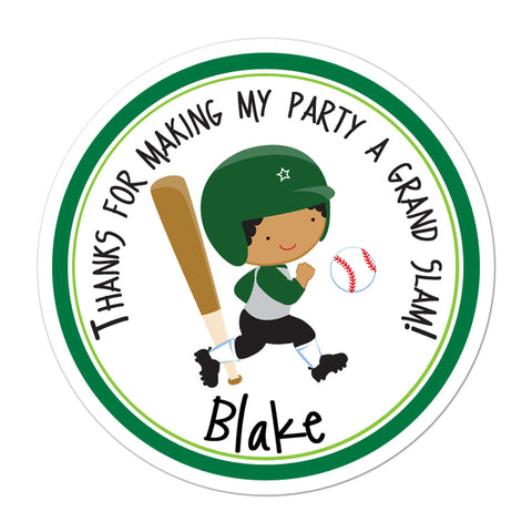 African American Baseball Player Personalized Birthday Favor Sticker