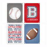 Sports Football Baseball Nursery Wall Art Decor Poster, Print, Framed or Canvas - Set of 4 kids room art - INKtropolis