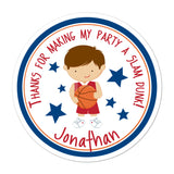 Basketball Player Brown Haired Boy Personalized Sticker Birthday Stickers - INKtropolis