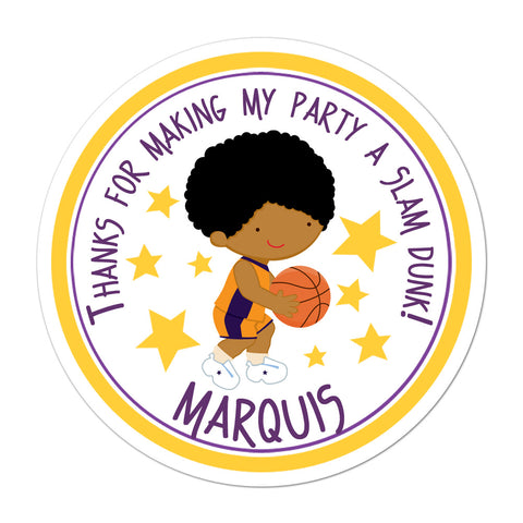 African American Basketball Player Personalized Birthday Favor Sticker