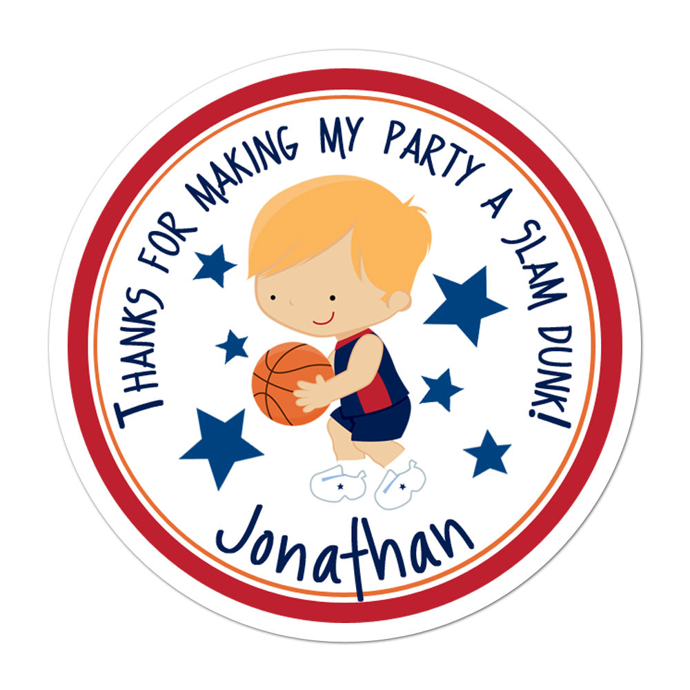 Basketball Player Blonde Haired Boy Personalized Sticker Birthday Stickers - INKtropolis