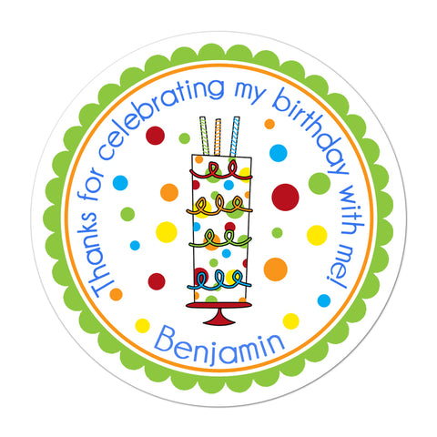 Whimsical Birthday Cake Personalized Birthday Favor Sticker