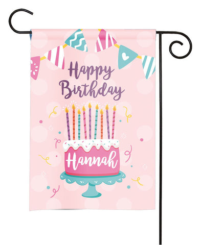 Personalized Girls Happy Birthday Cake Garden Flag - Party Flag - Birthday Sign